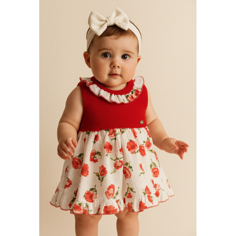 Vestido bebé Juliana rojo con flores – Primavera Verano