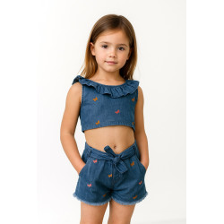 Conjunto vaquero niña con top y short – Bordado mariposas