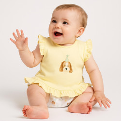 Conjunto bebé niña perrito amarillo – Verano 3-12 meses | Dulce y cómodo