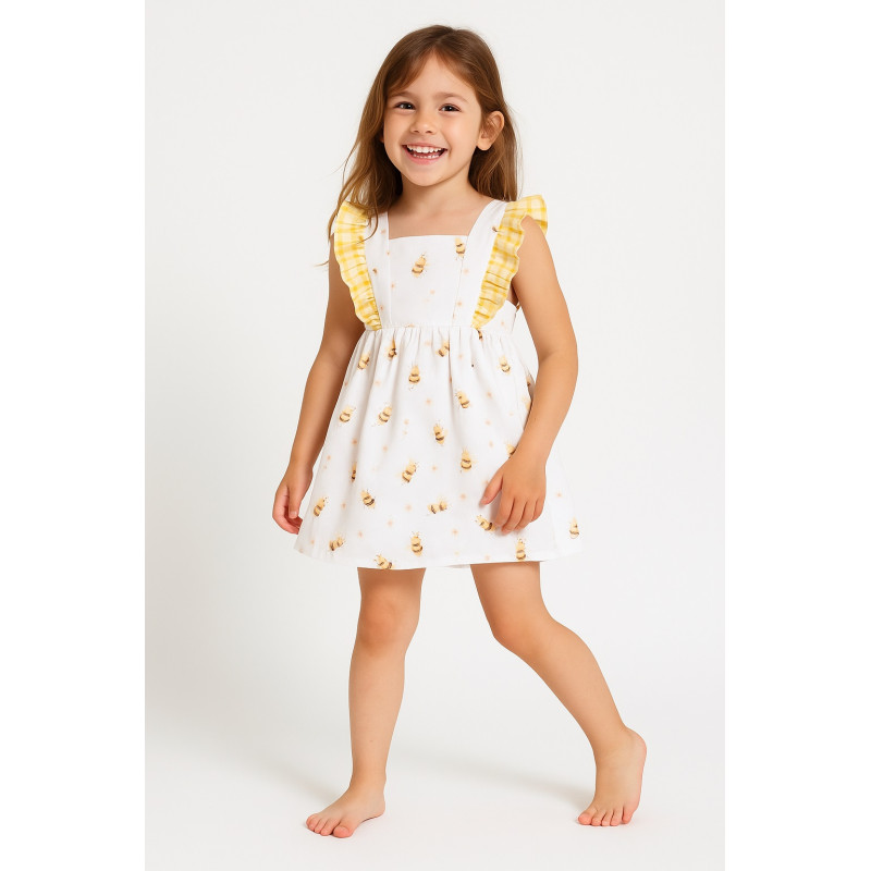 Vestido Niña Abejitas con Volantes Cuadro Vichy