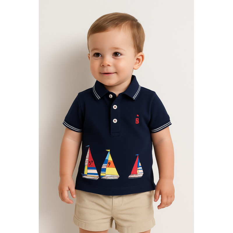 Polo azul marino niño con estampado de veleros Polo azul marino niño con estampado de veleros