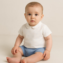 Conjunto bebé niño Mayoral blanco y azul – Camisa + braguita punto