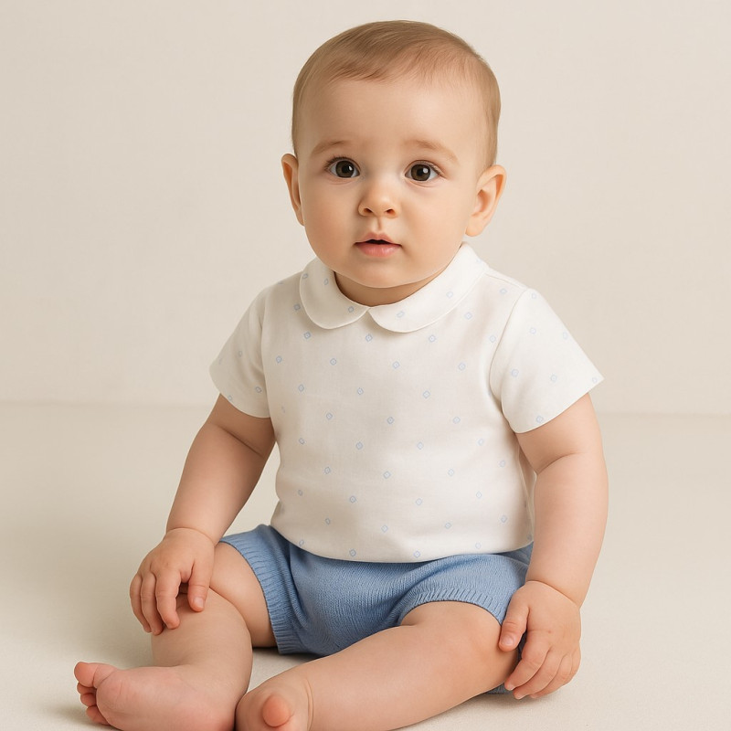 Conjunto bebé niño Mayoral blanco y azul – Camisa + braguita punto