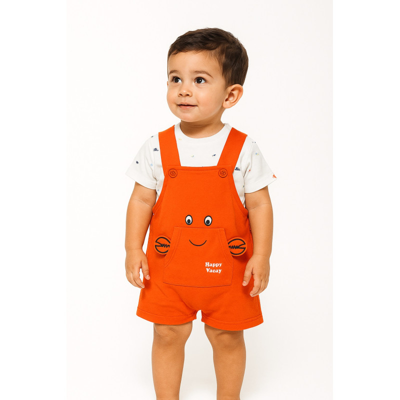 Peto naranja cangrejo y camiseta blanca estampada