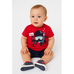 Camiseta roja bebé niño con estampado de pulpo