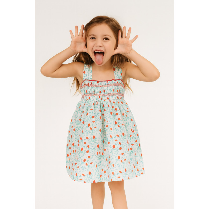 Vestido infantil estampado de fresas y hojas