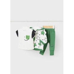 Chándal de tres piezas para recién nacido compuesto por una sudadera, un pantalón largo deportivo y una camiseta a juego.
